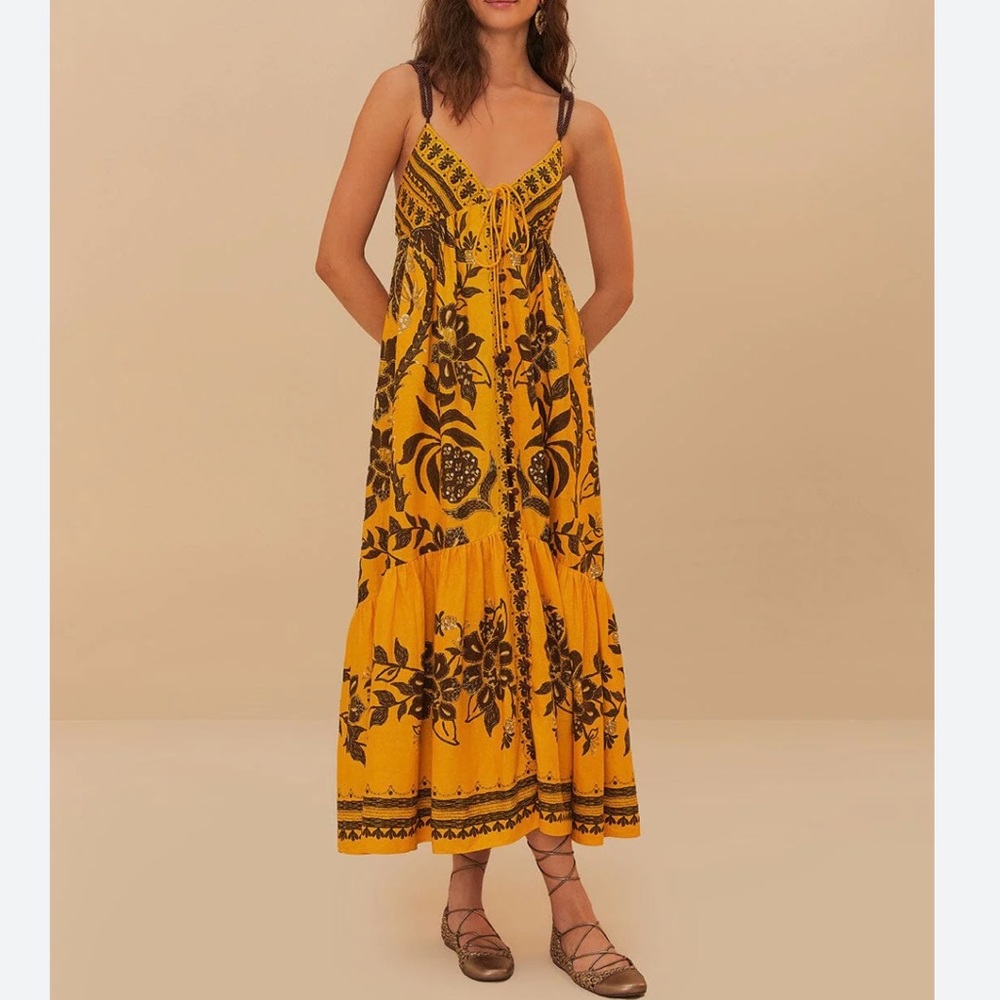 Farm Rio Golden Oasis Midi Dress